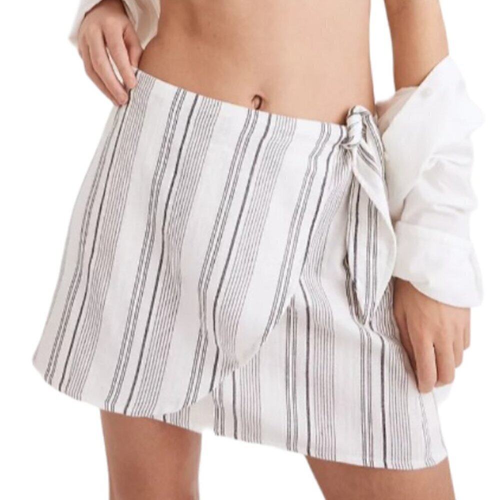 Madewell Gray White Lighthouse Striped Cover-Up Wrap Skirt Size XS NEW